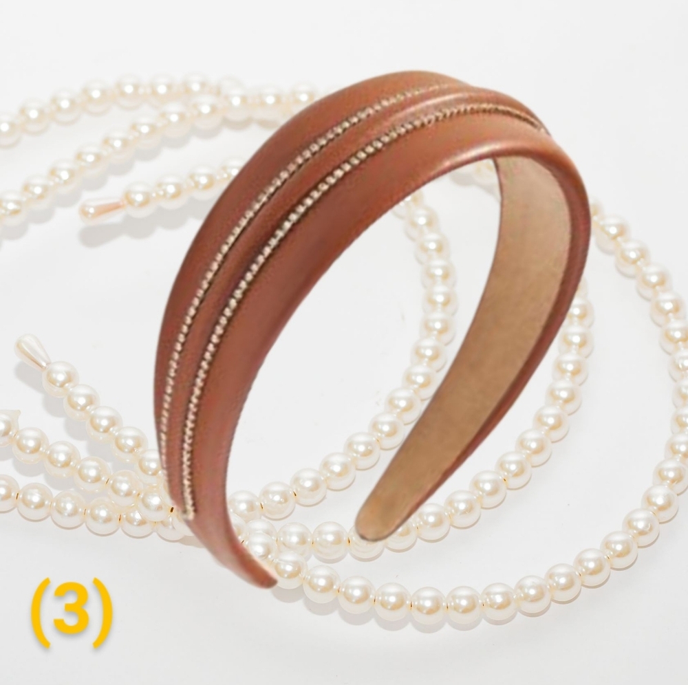 Anthropology Headband Faux Leather Gold Beaded Accent Comfort Fit New